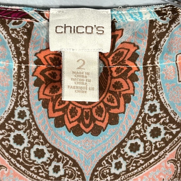 Boho Safari Chic Crochet Blouse Sz Medium Large Oversized 3/4 Sleeve Chico’s Top - Picture 6 of 9